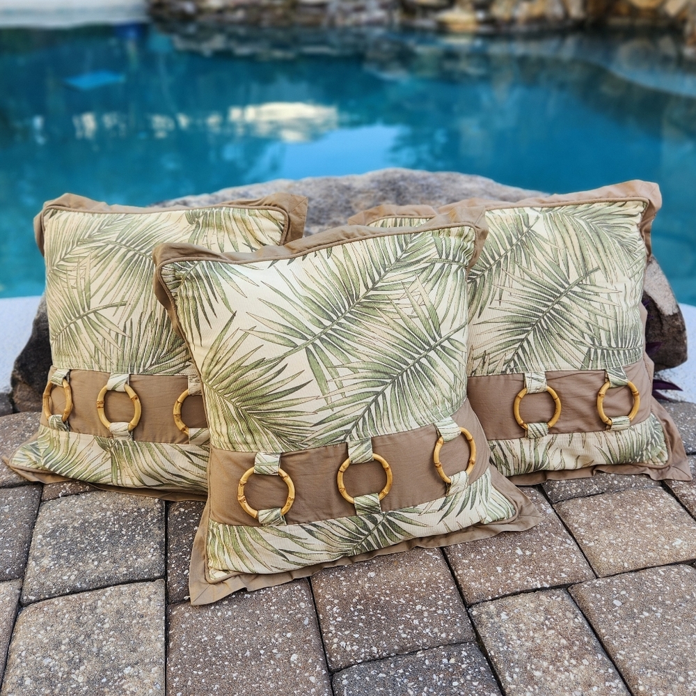 Nautica Shelter Island Tropical Print Square Decorative Accent Pillow Tr…